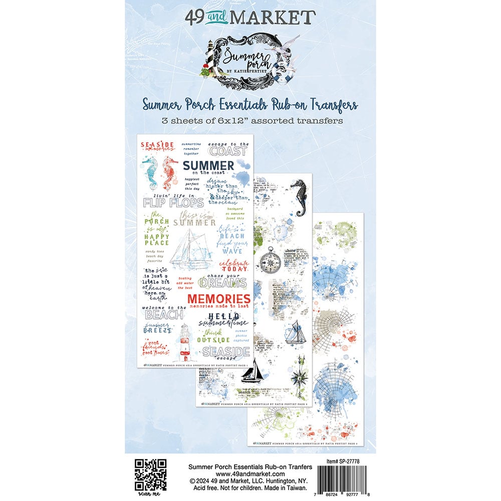 49 and Market SUMMER PORCH RUB-ON TRANSFERS 6”X12”