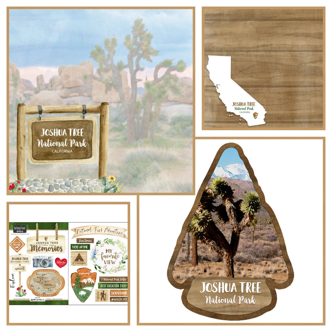 JOSHUA TREE National Park Watercolor 12&quot;X12&quot; Scrapbook Kit 4pc