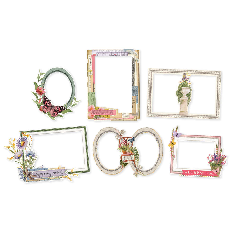 Simple Stories Simple Vintage Meadow Flowers CHIPBOARD FRAMES 6pc