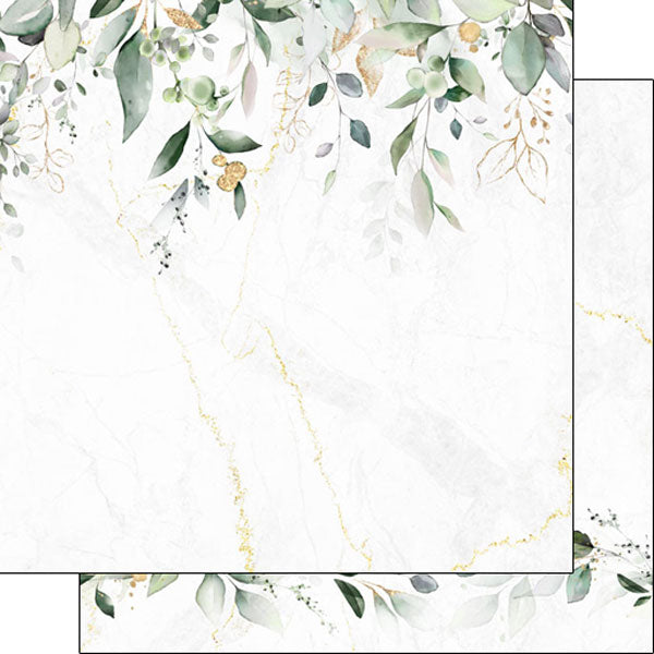 Scrapbook Customs GOLD MARBLE &amp; EUCALYPTUS BORDERS 12"X12" Scrapbook Paper