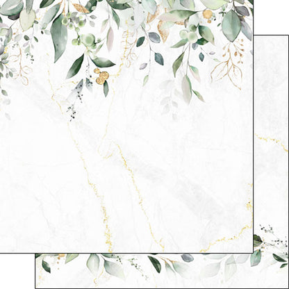 Scrapbook Customs GOLD MARBLE &amp; EUCALYPTUS BORDERS 12"X12" Scrapbook Paper