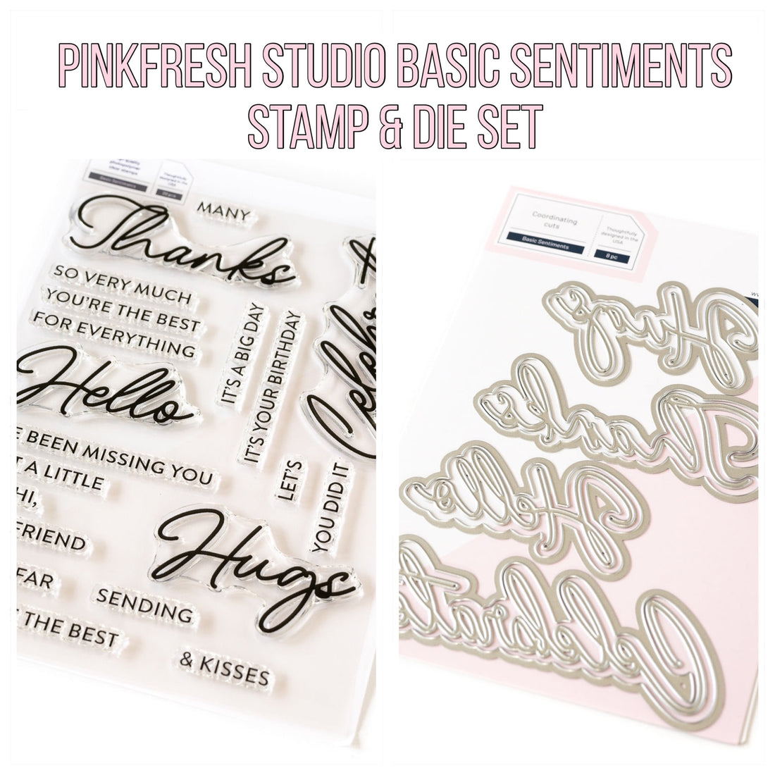 Pinkfresh Studio BASIC SENTIMENTS Stamp &amp; Die Set 28pcs