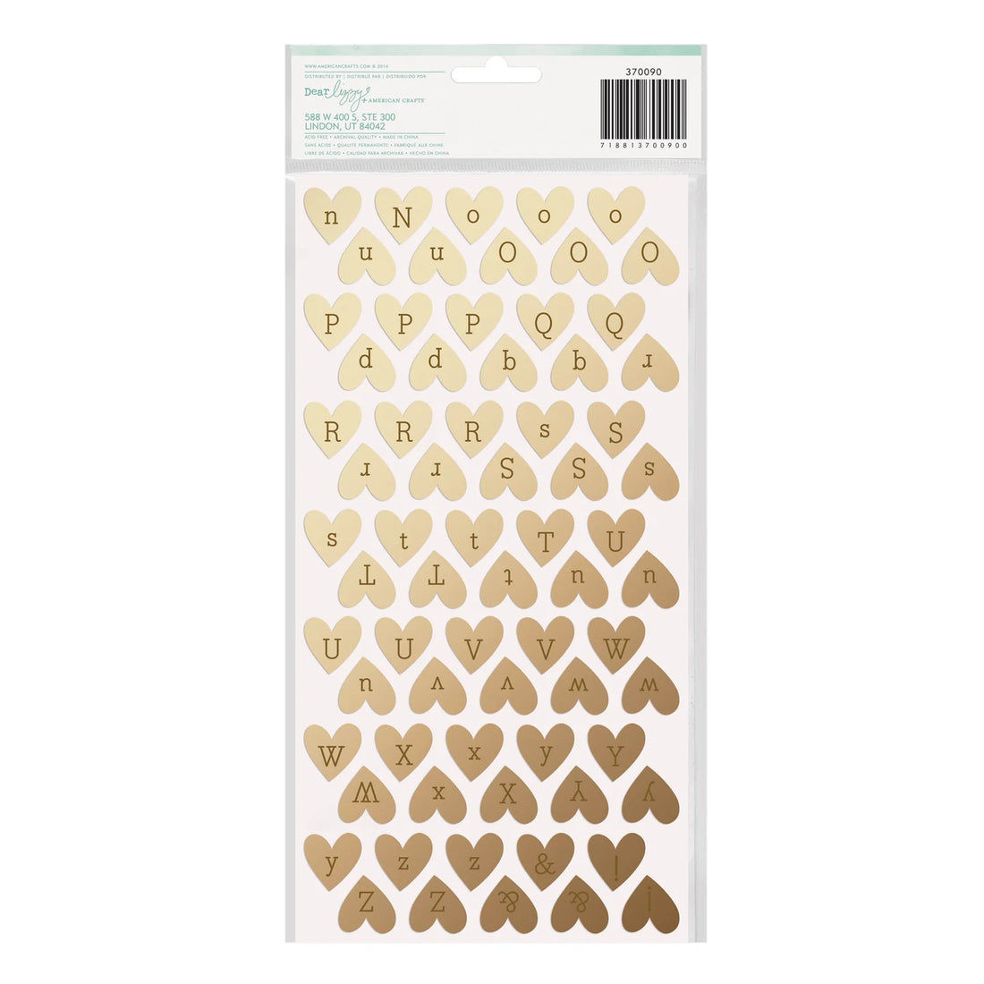 Thickers Dear Lizzy Fine Dandy SPARKLING Gold Heart Chipboard Foil Letter Stickers