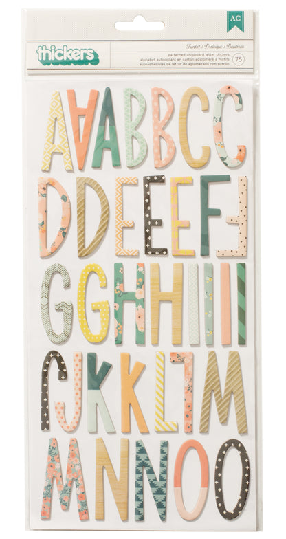 Thickers Crate Paper Wonder TRINKET Patterned Chipboard Letter Stickers