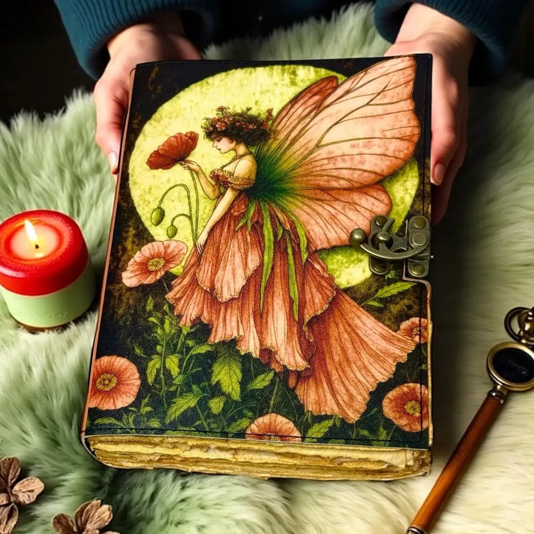 Soft Leather Journal Grimoire WICCAN FAIRY Lock Blank A7