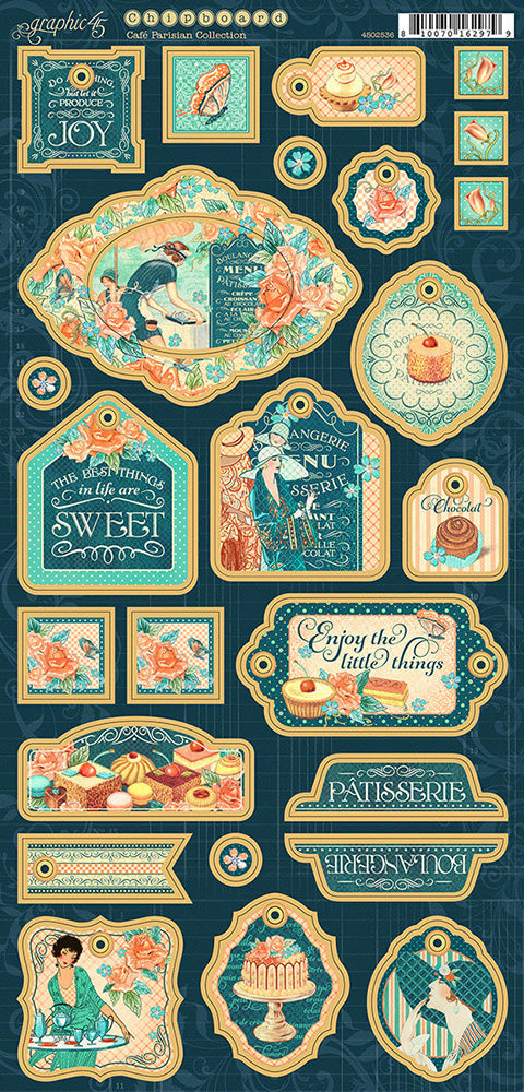 Graphic 45 CAFE PARISIAN Chipboard Stickers 25pc