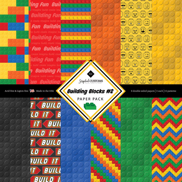 BUILDING BLOCKS X2 Lego 12”X12” Scrapbook Paper Pack