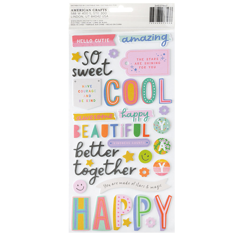 Thickers Pebbles COOL GIRL Foam and Cardstock Phrase Stickers 107pc
