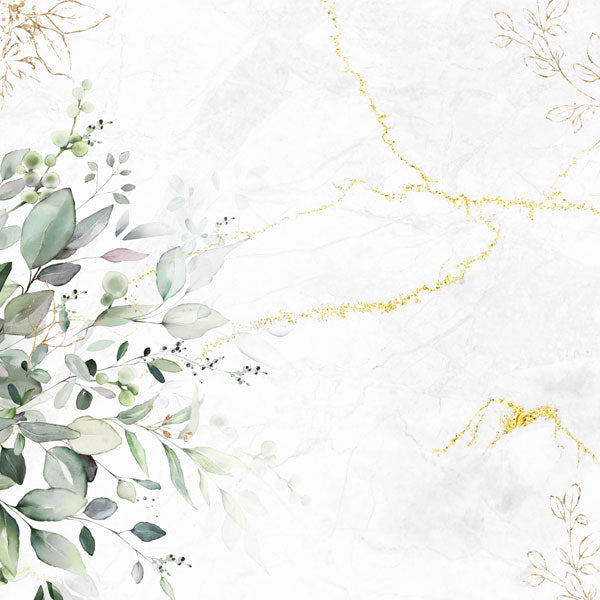 Scrapbook Customs JUST MARRIED &amp; EUCALYPTUS &amp; GOLD 12"X12" Scrapbook Paper