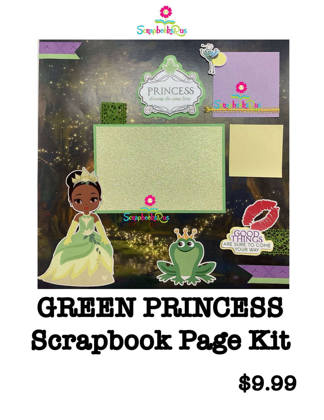 Scrapbooksrus GREEN PRINCESS PAGE KIT Like Tiana Princess And The Frog