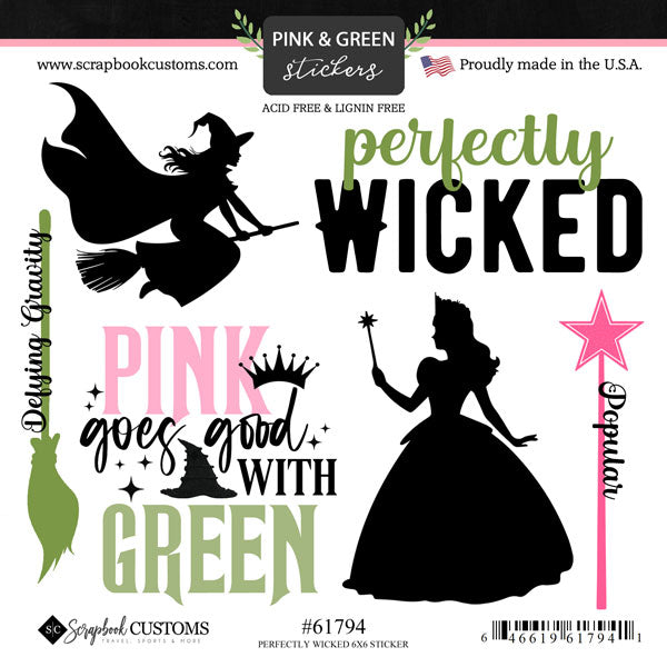 Wicked PINK &amp; GREEN 12”X12” Scrapbook Mini Kit Disney 3pc