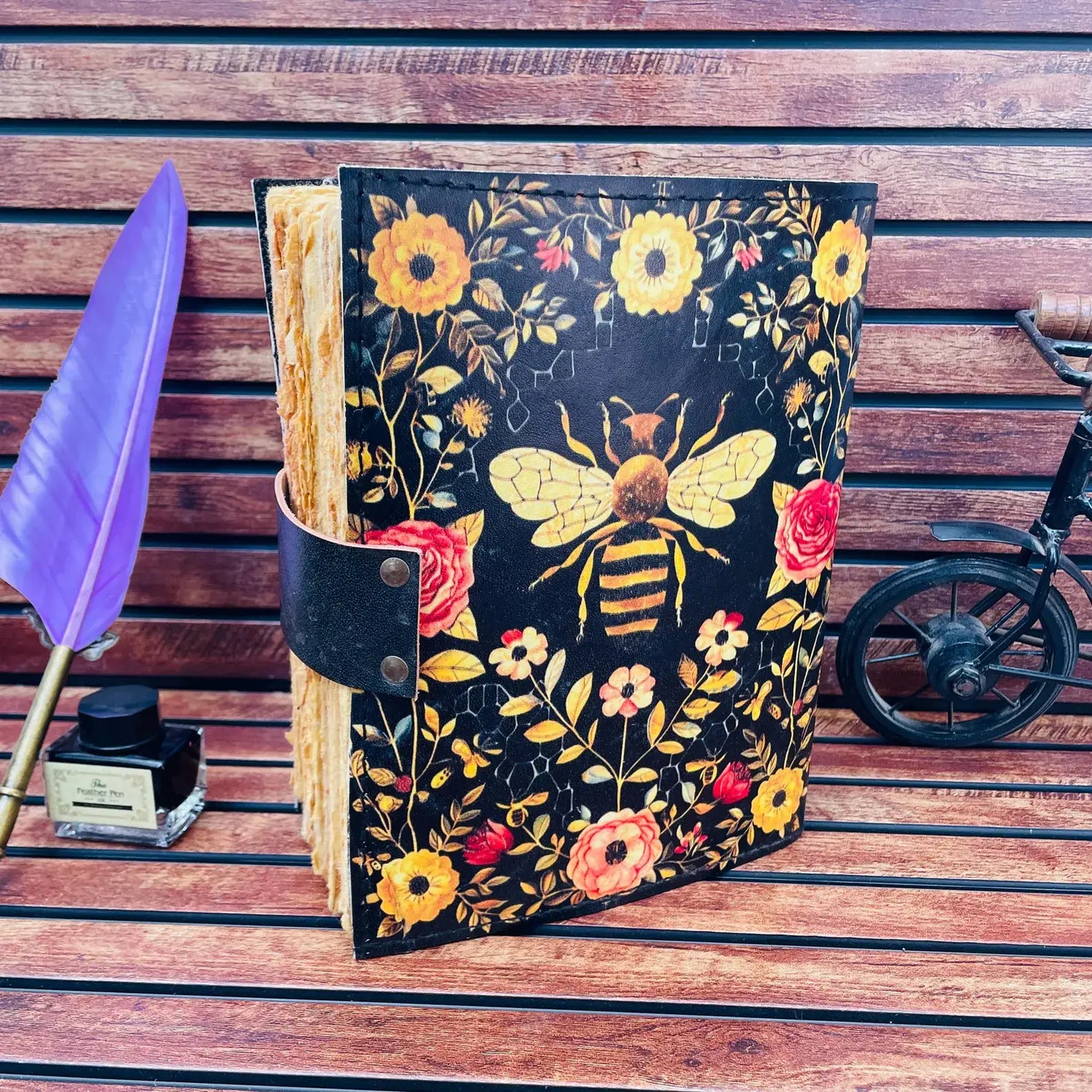 Soft Leather Journal Grimoire APIARY GODDESS BEE Blank A7 200pg