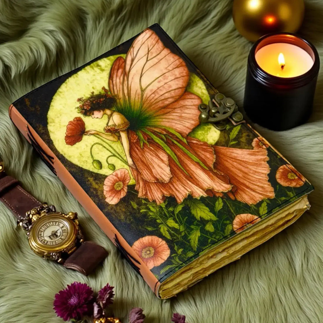 Soft Leather Journal Grimoire WICCAN FAIRY Lock Blank A7