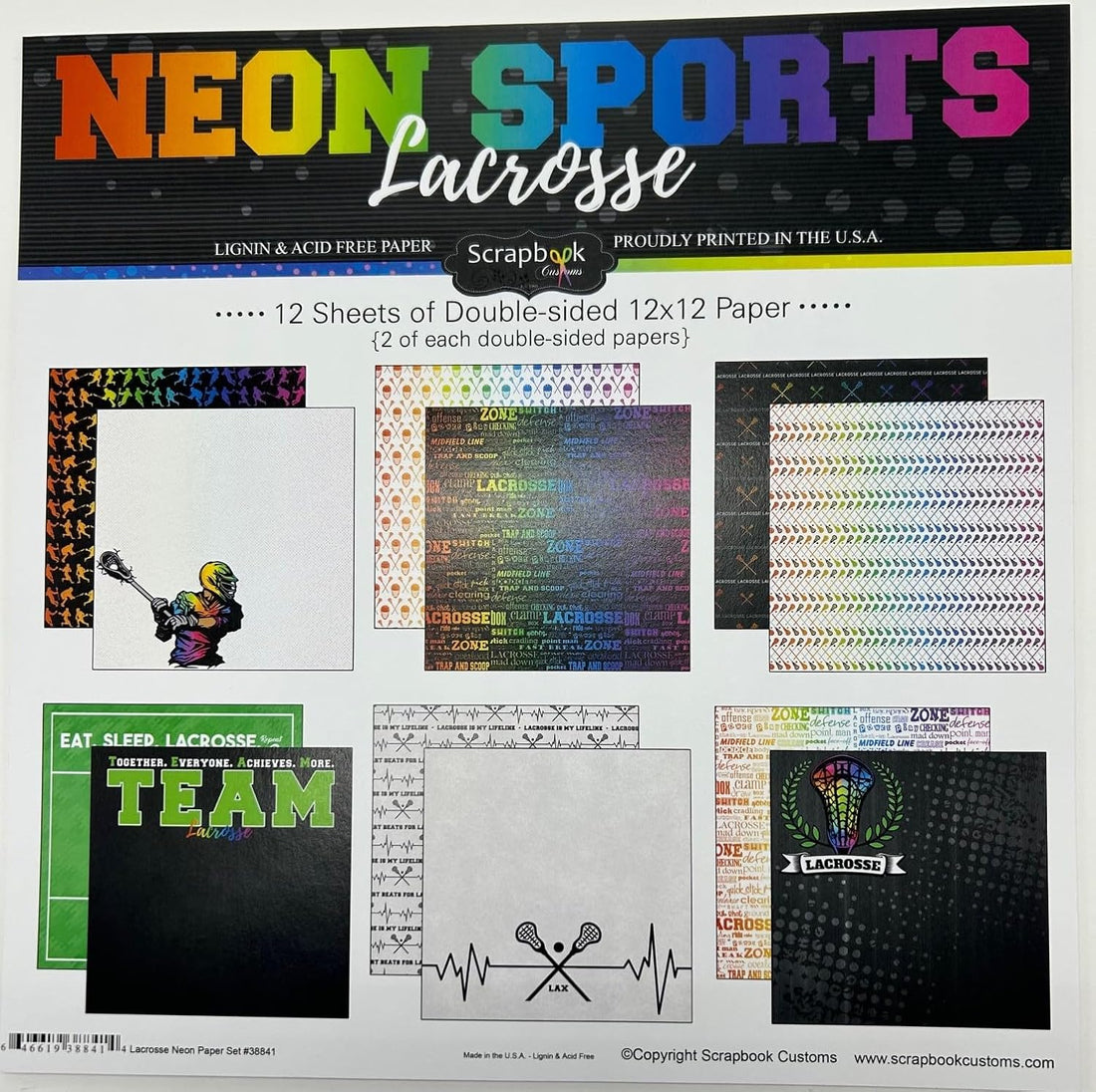 Neon Sports LACROSSE KIT 12"X12" Scrapbook Paper 12 Sheets