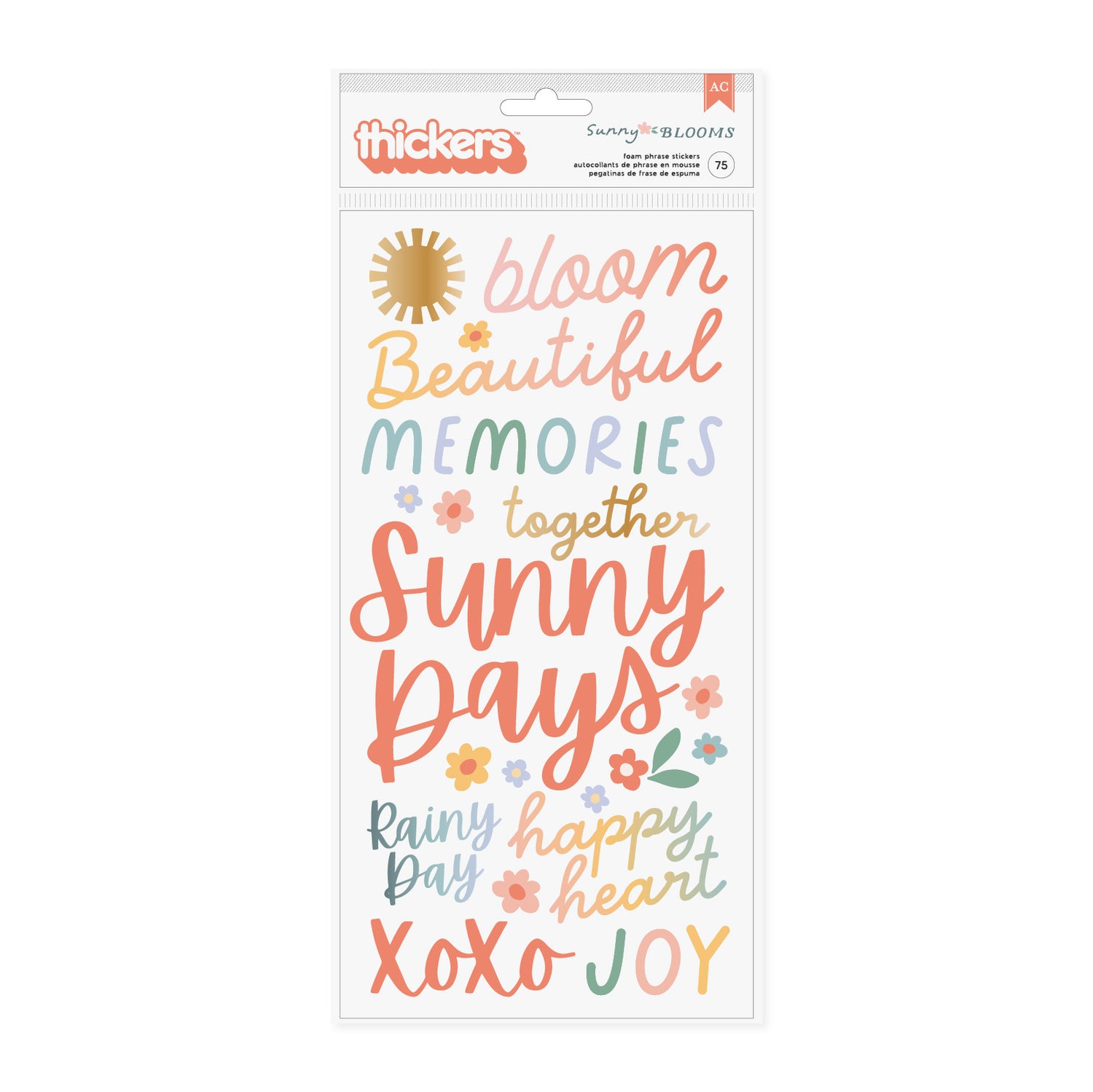 American Crafts Thickers Sunny Blooms Foam Phrase Stickers 80pc.