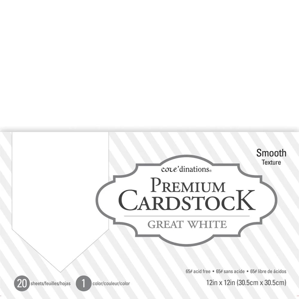 Core’dinations PREMIUM CARDSTOCK 65LB GREAT WHITE 12X12 Paper Pack