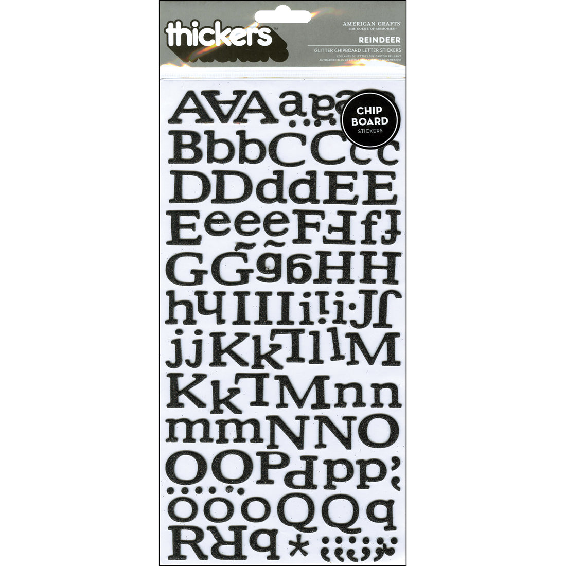 Thickers REINDEER BLACK Glitter Chipboard Letter Stickers