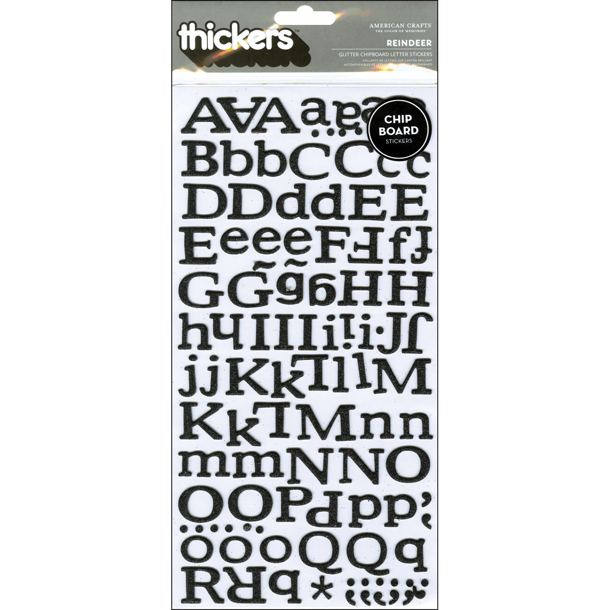Thickers REINDEER BLACK Glitter Chipboard Letter Stickers