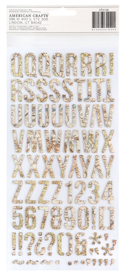 Thickers Abroad EVERYWHERE MAP Chipboard Letter Stickers