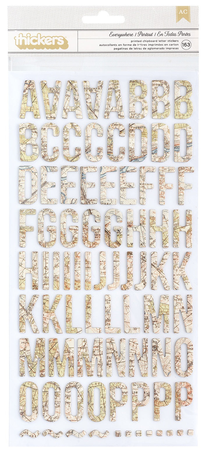 Thickers Abroad EVERYWHERE MAP Chipboard Letter Stickers