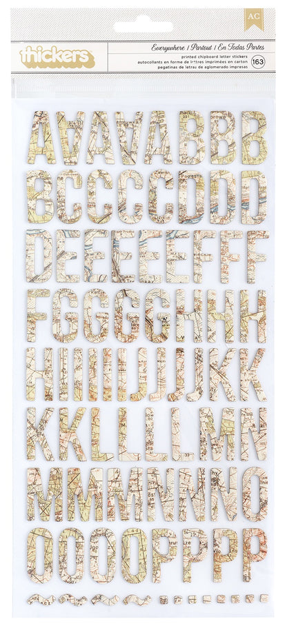 Thickers Abroad EVERYWHERE MAP Chipboard Letter Stickers