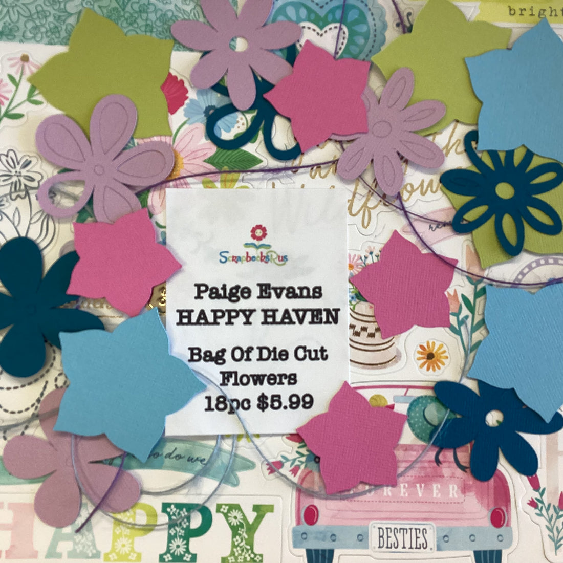 Scrapbooksrus HAPPY HAVEN Paige Evans Bag Of  Flowers Die Cut Custom Scrapbook Die Cut