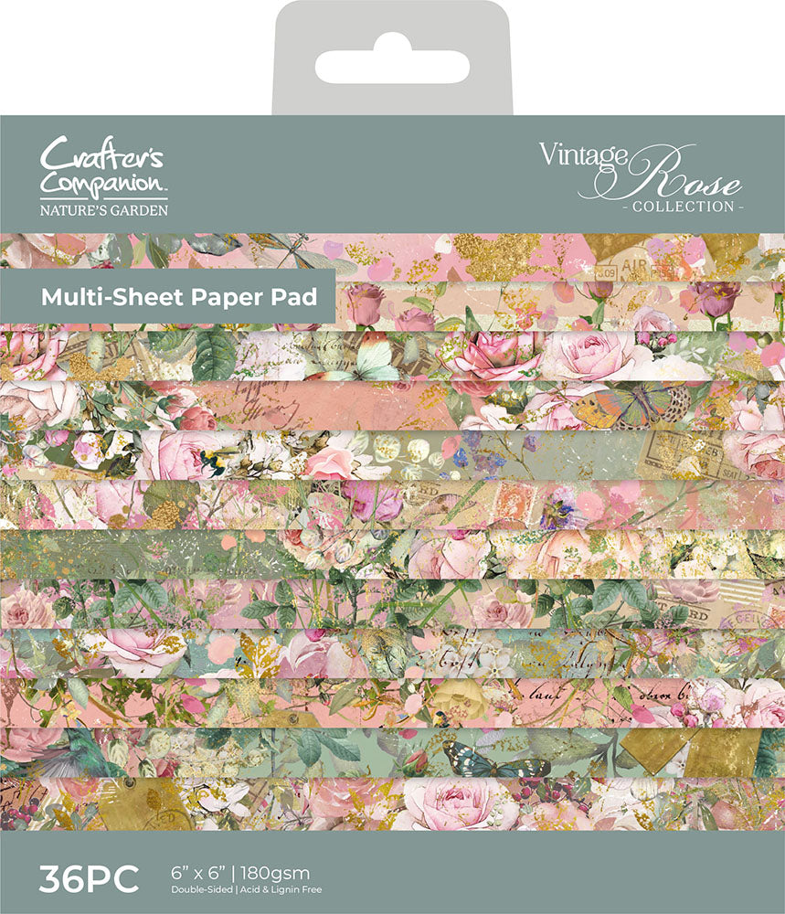 Crafters Companion VINTAGE ROSE Collection 6X6&quot; Paper Pad 36 Sheets