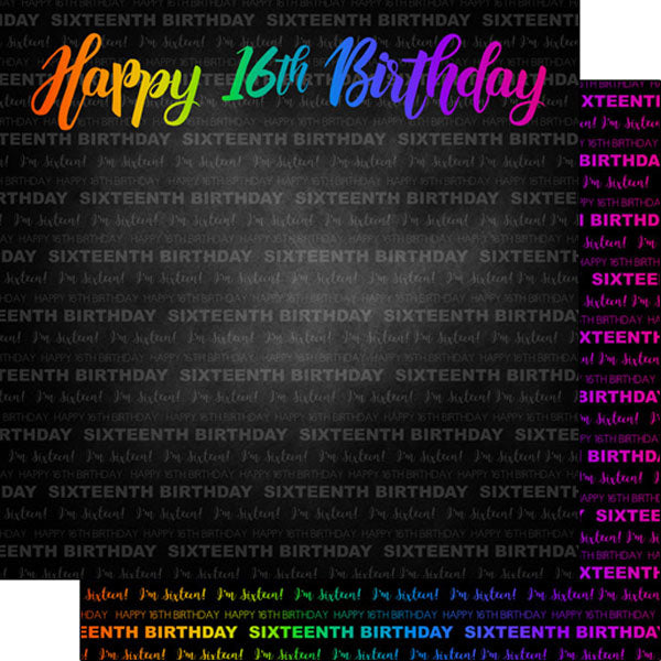 NEON 16th BIRTHDAY DS 12&quot;X12&quot; Scrapbook Paper