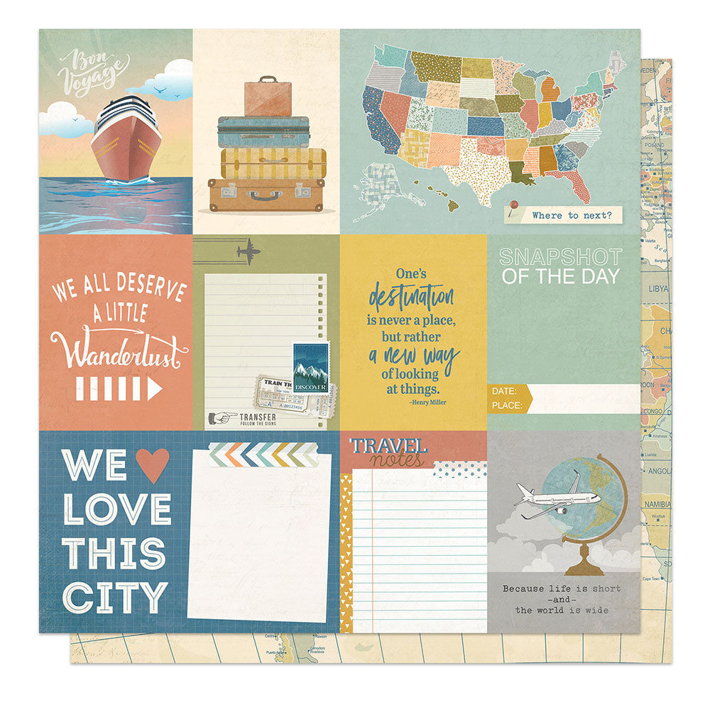 Photoplay Travelogue WANDERLUST 12X12 Scrapbook Paper