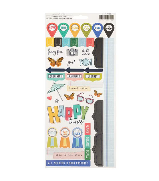 American Crafts 82pc Vicki Boutin Where to Next Stickers