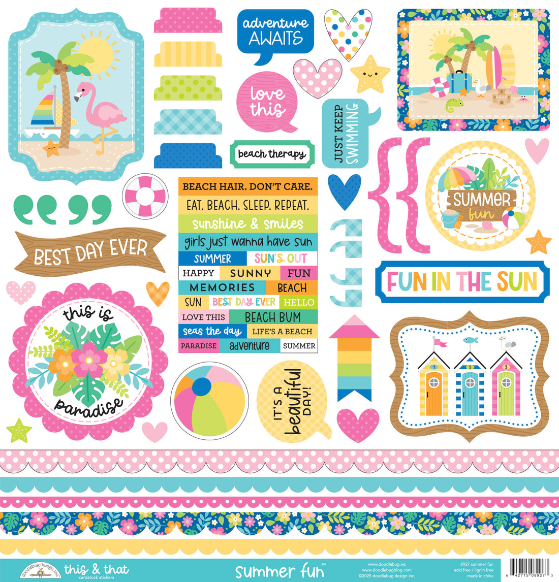 Doodlebug SUMMER FUN 12”X12” Paper Pack 13pc