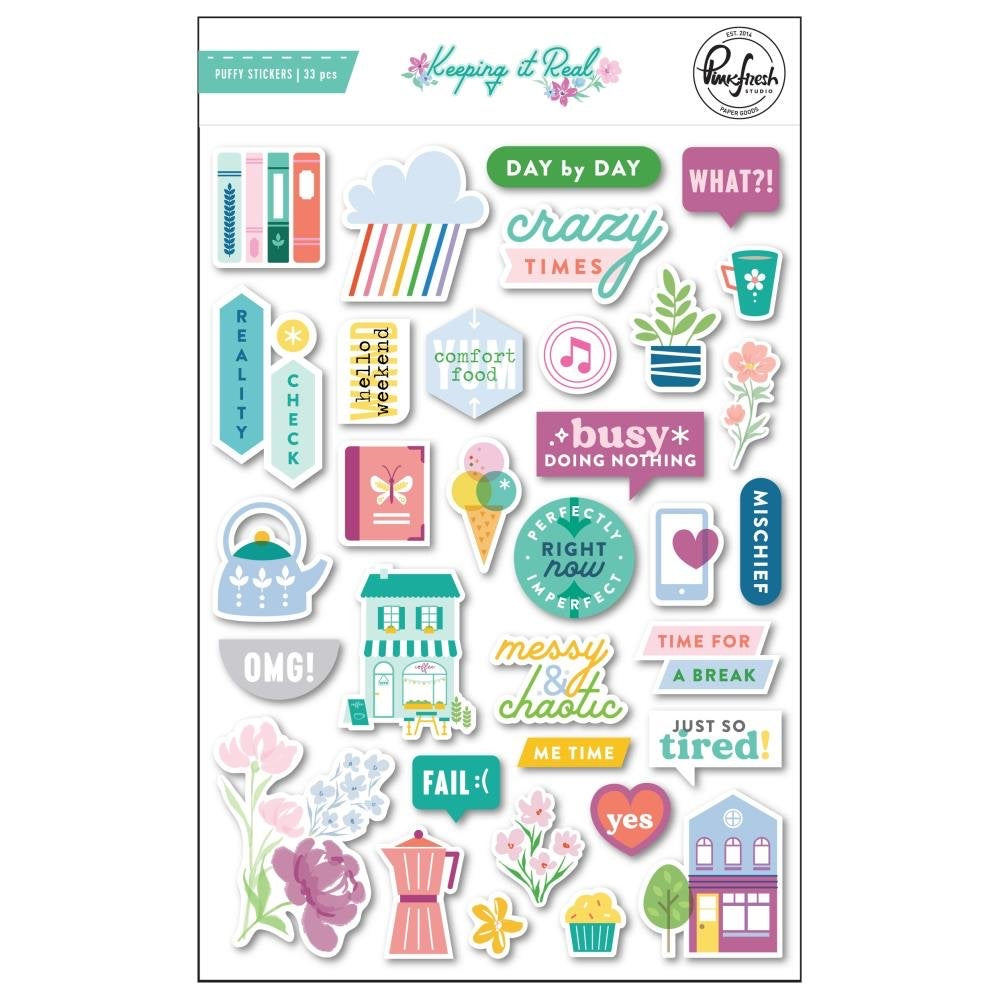 Pinkfresh Studio Keeping it Real PUFFY STICKERS 33pc