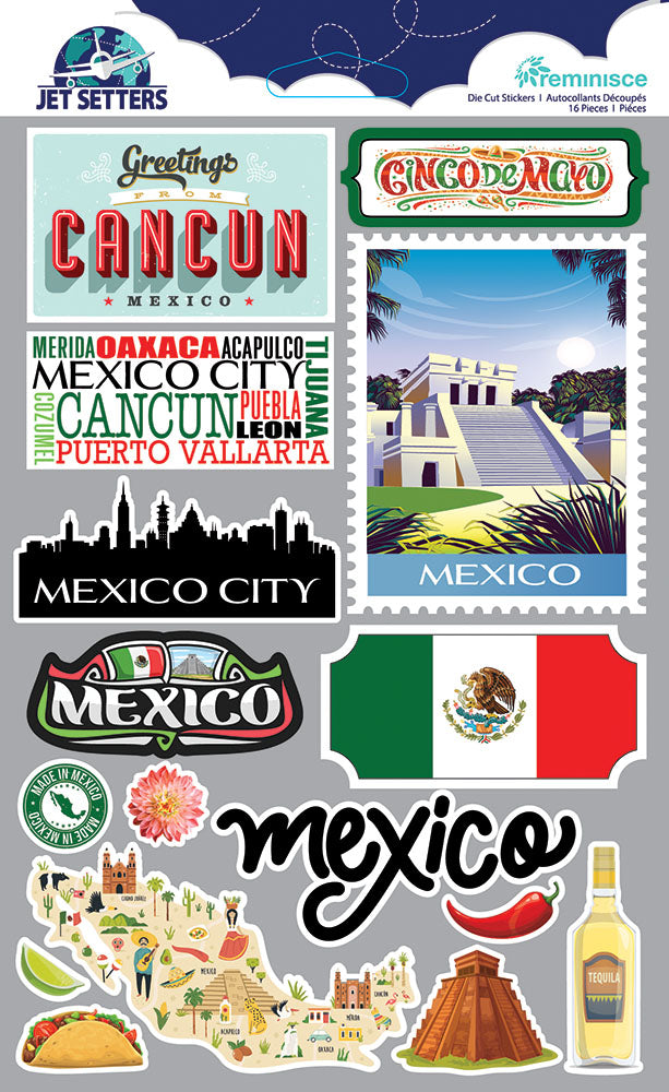 Reminisce Jet Setters MEXICO CANCUN DieCut Stickers 16pc