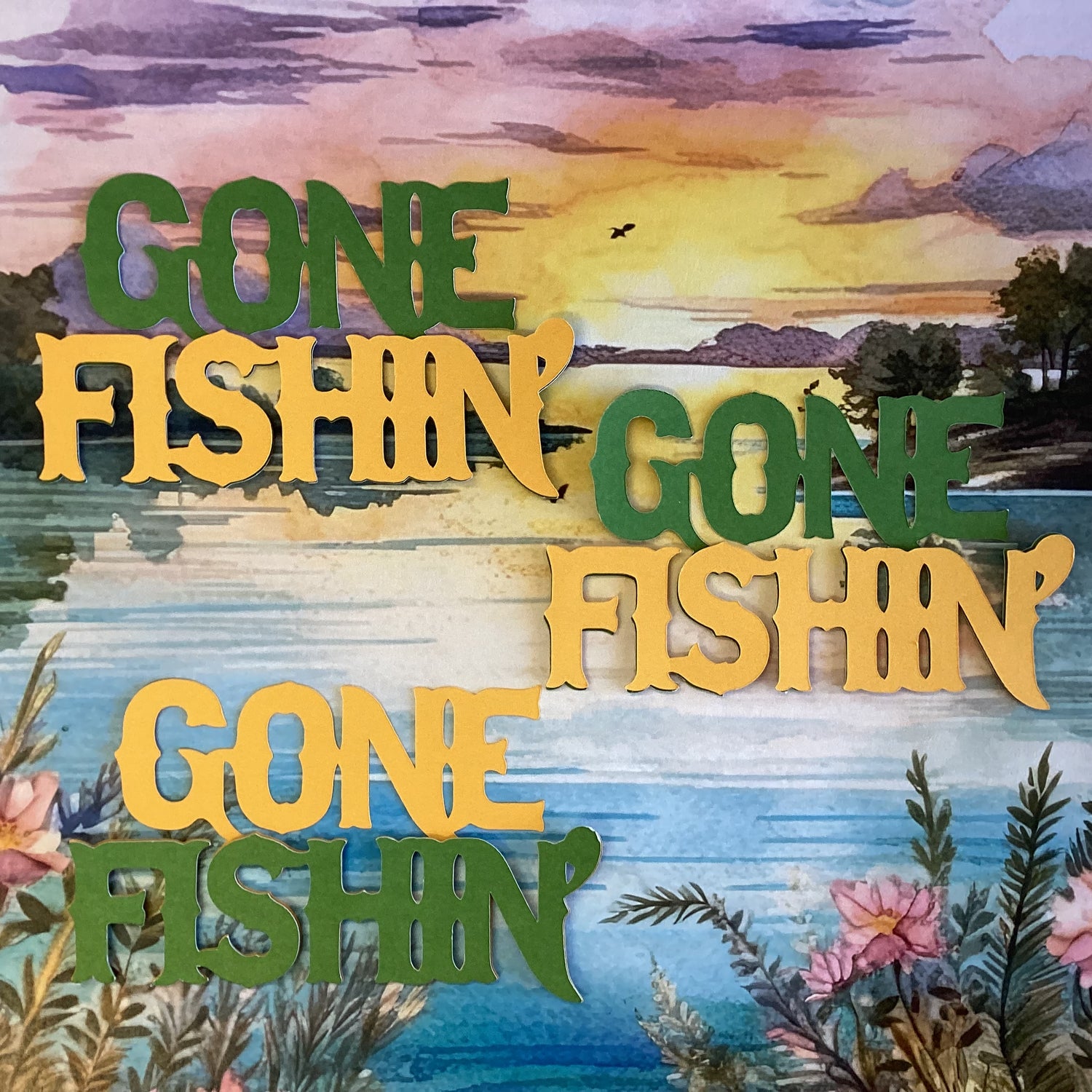 GONE FISHIN’ Diecut Fishing Camping Outdoor Scrapbook DieCuts