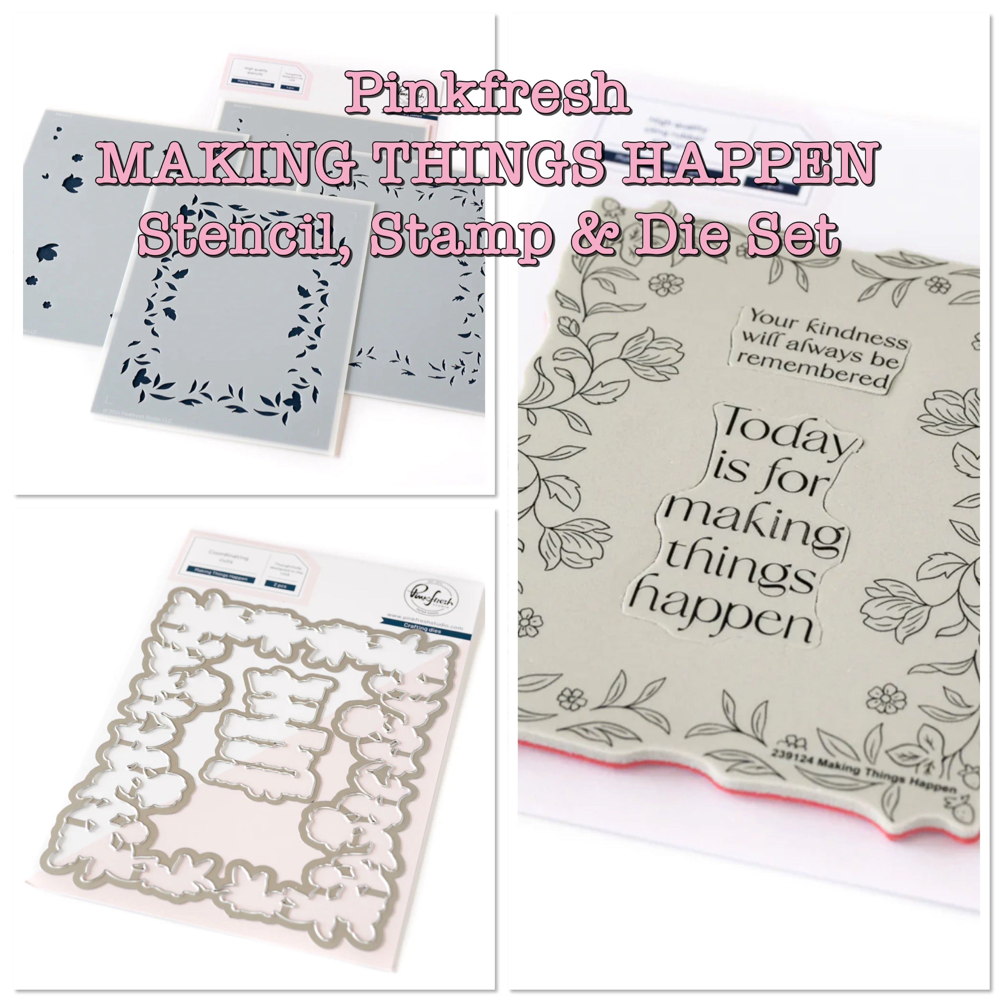 Pinkfresh Studio MAKING THINGS HAPPEN Stamp Stencel &amp; Die Set 9pc
