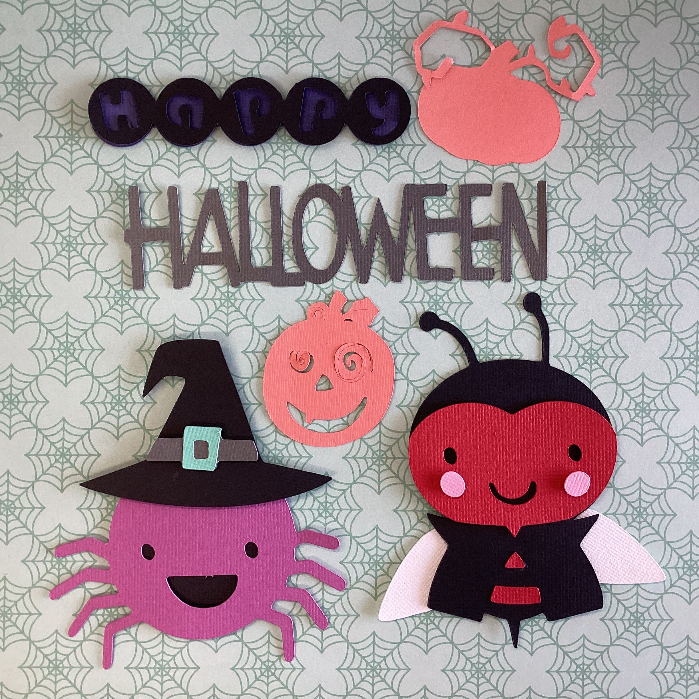 PUMPKIN SPIDER OWL BUG Happy Halloween Diecuts