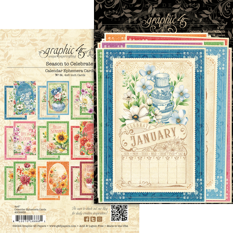 Graphic 45 SEASON TO CELEBRATE Calendar Ephemera Cards