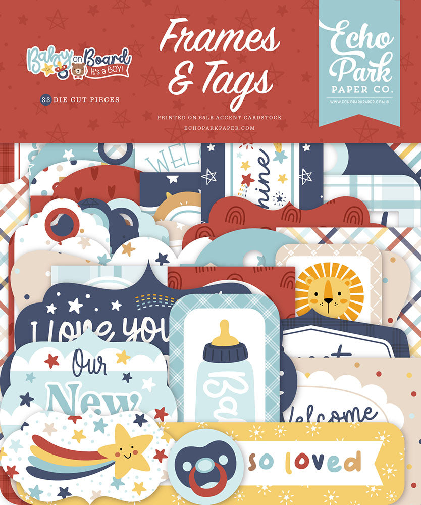 Echo Park Baby On Board IT’S A BOY Frames &amp; Tags 33pc