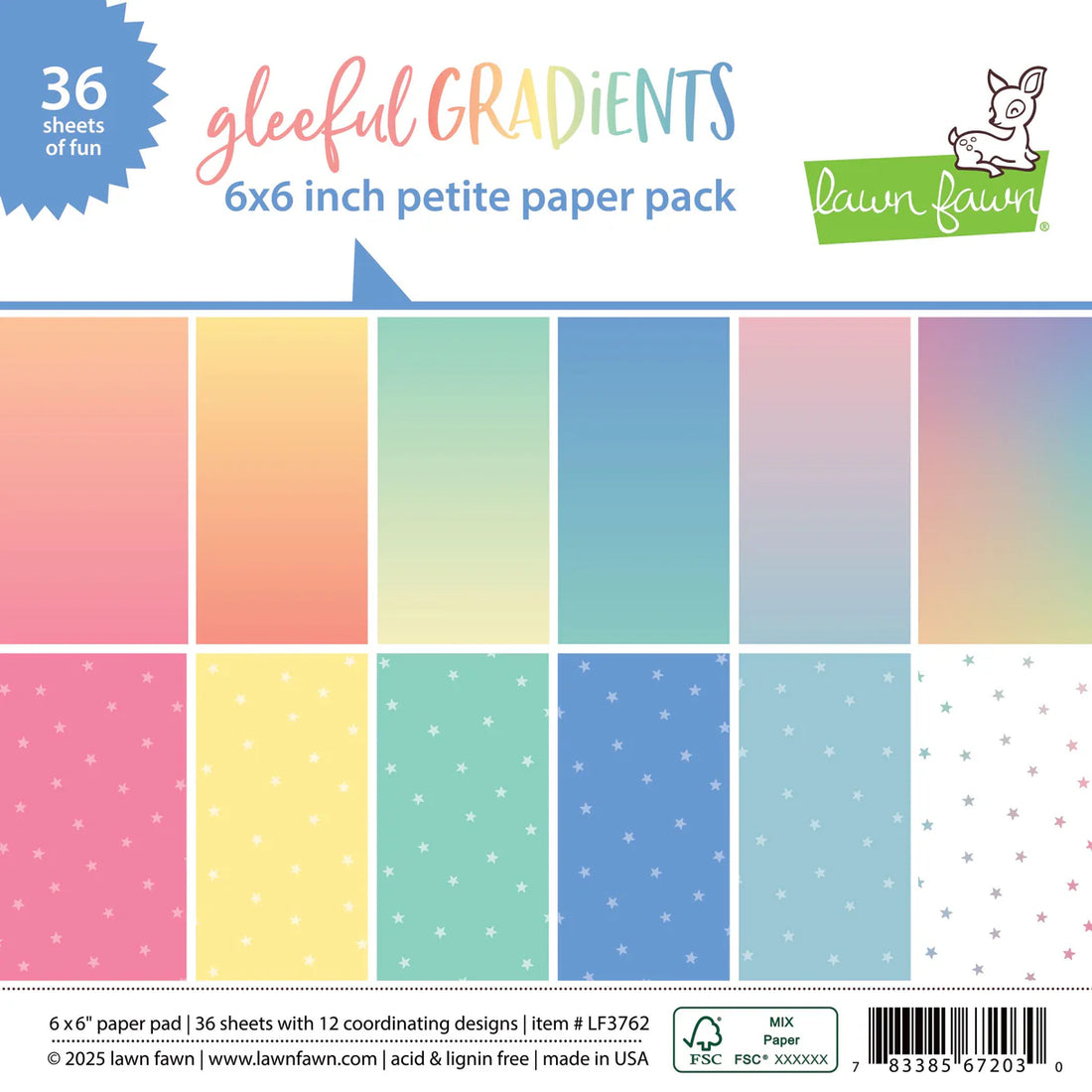 Lawn Fawn GLEEFUL GRADIENTS 6&quot;X6&quot; Petite Paper Pack 36pc