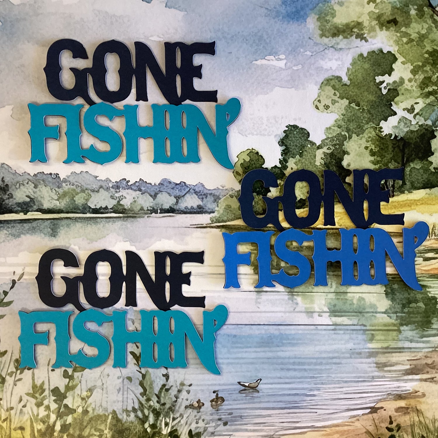 GONE FISHIN’ Diecut Fishing Camping Outdoor Scrapbook DieCuts