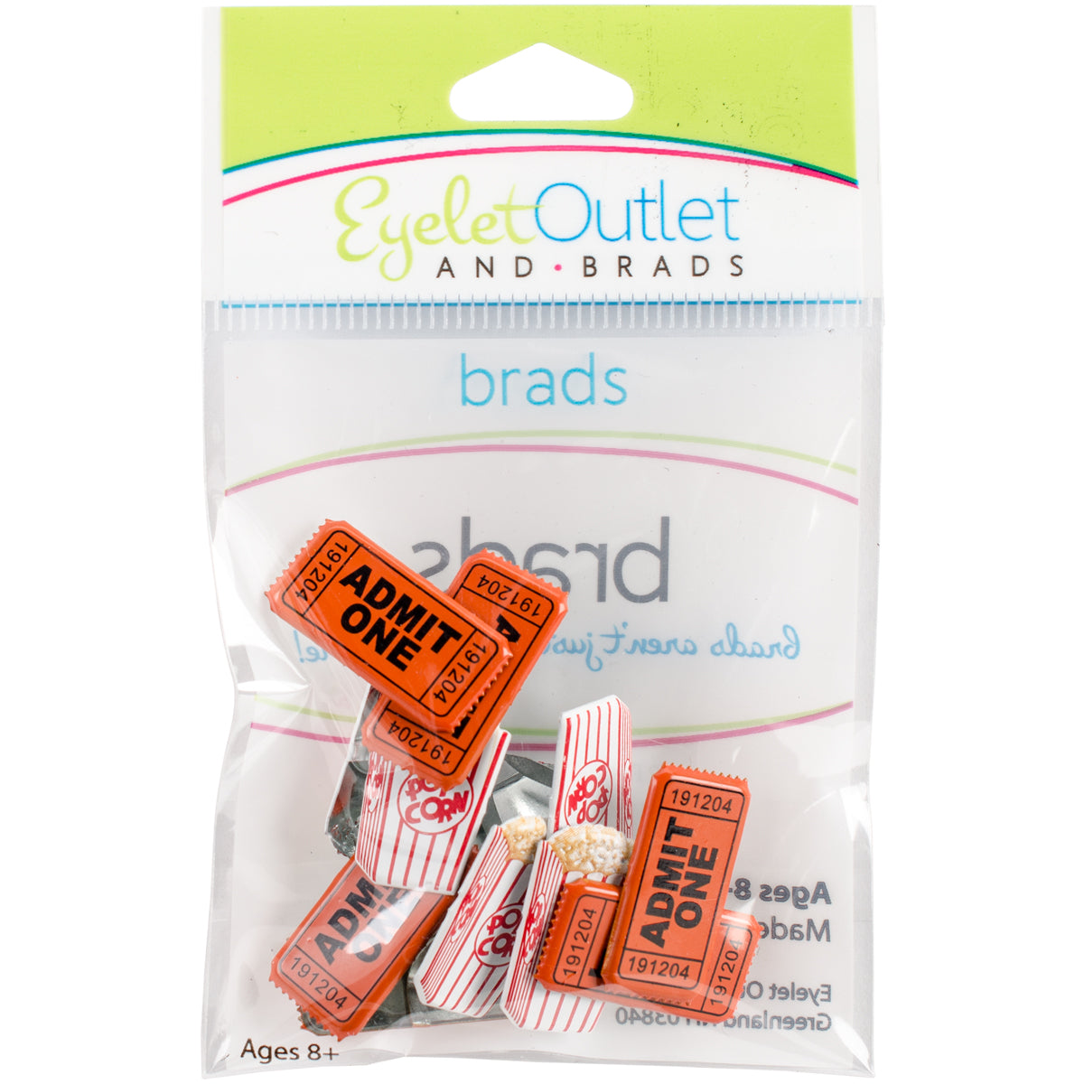 Eyelet Outlet POPCORN &amp; TICKET Brads 12pc Movie