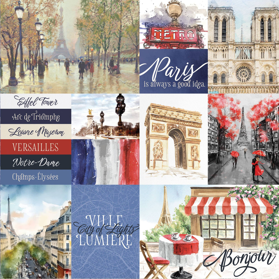 Paper House PARIS WATERCOLOR TAG 12X12 Scrapbook Paper