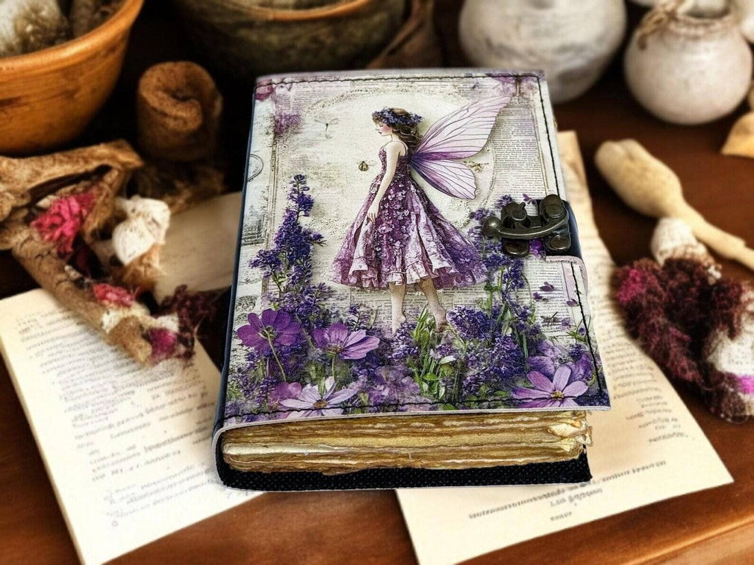 Soft Leather Journal Grimoire LAVENDER FAIRY Blank Lock A7