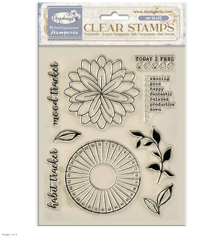 Stamperia Dewdrops HABIT TRACKER Clear Stamps 9pc