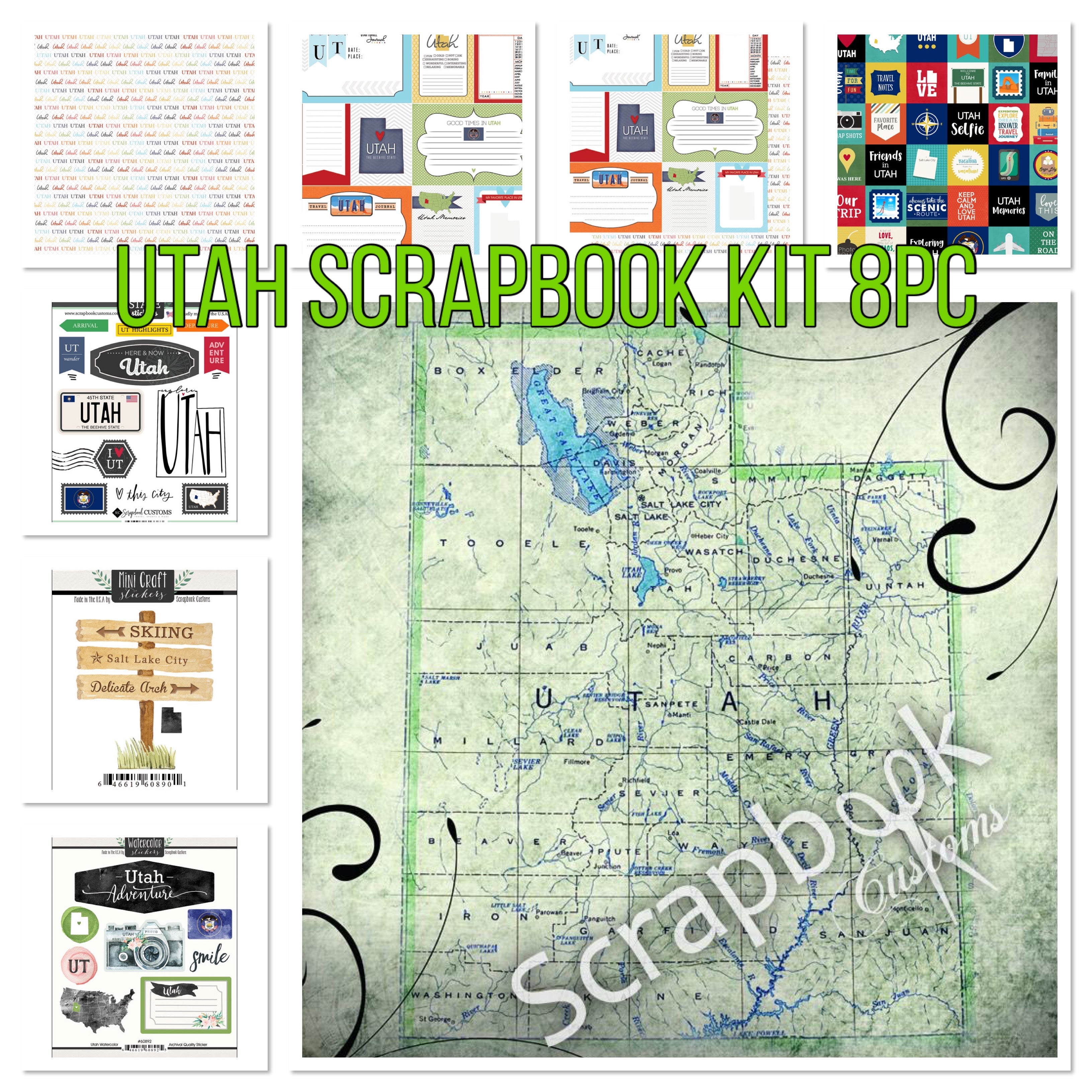 Scrapbook Customs UTAH SCRAPBOOK KIT Papers and Stickers 8pc