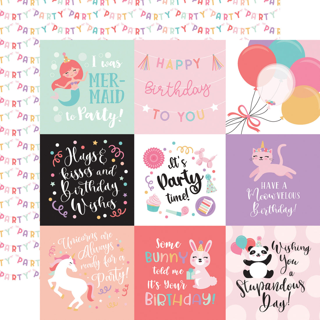 Echo Park It’s Your Birthday Girl 4X4 JOURNALING CARDS 12"X12" Scrapbook Paper