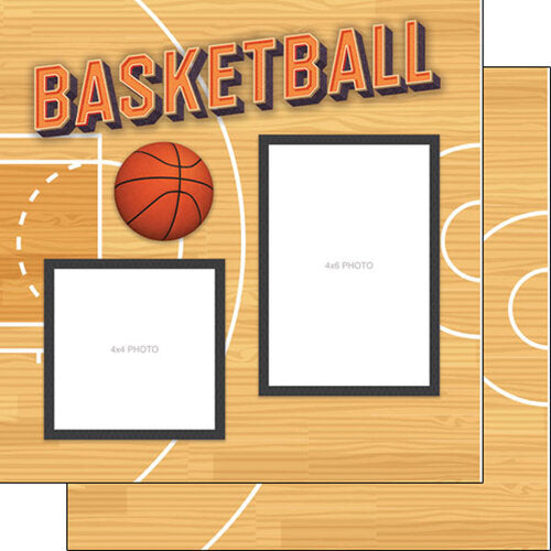 Scrapbook Customs Quick Pages BASKETBALL LEFT & RIGHT 12"X12" Scrapbook Papers 4pc