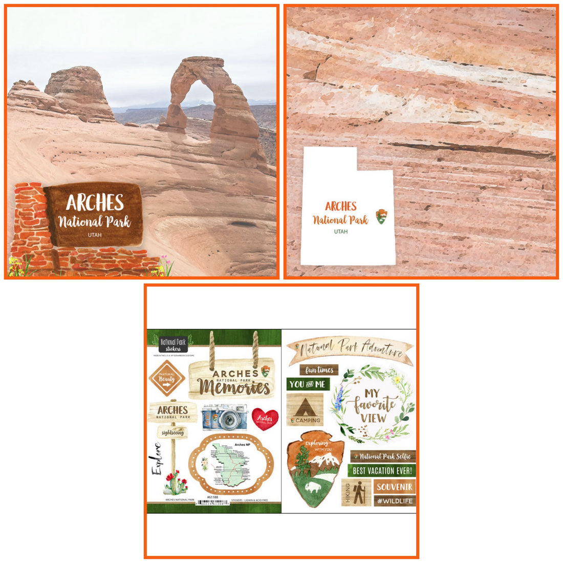 ARCHES KIT Papers and Stickers Utah National Park 3pc