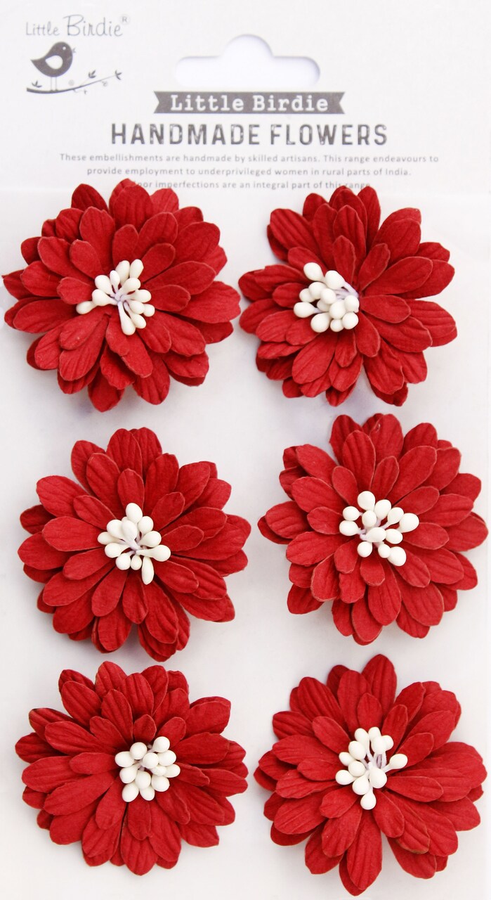 Little Birdie ASTRA CARDINAL RED Handmade Flowers 6pc