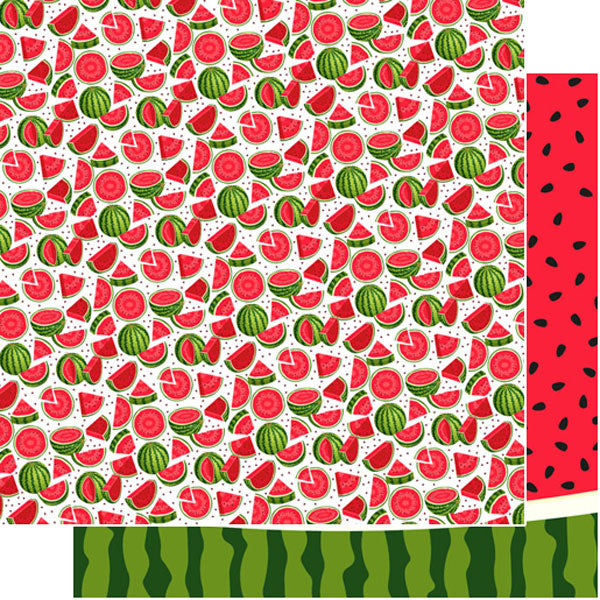 Pattern of watermelon slices and whole watermelons on a white background